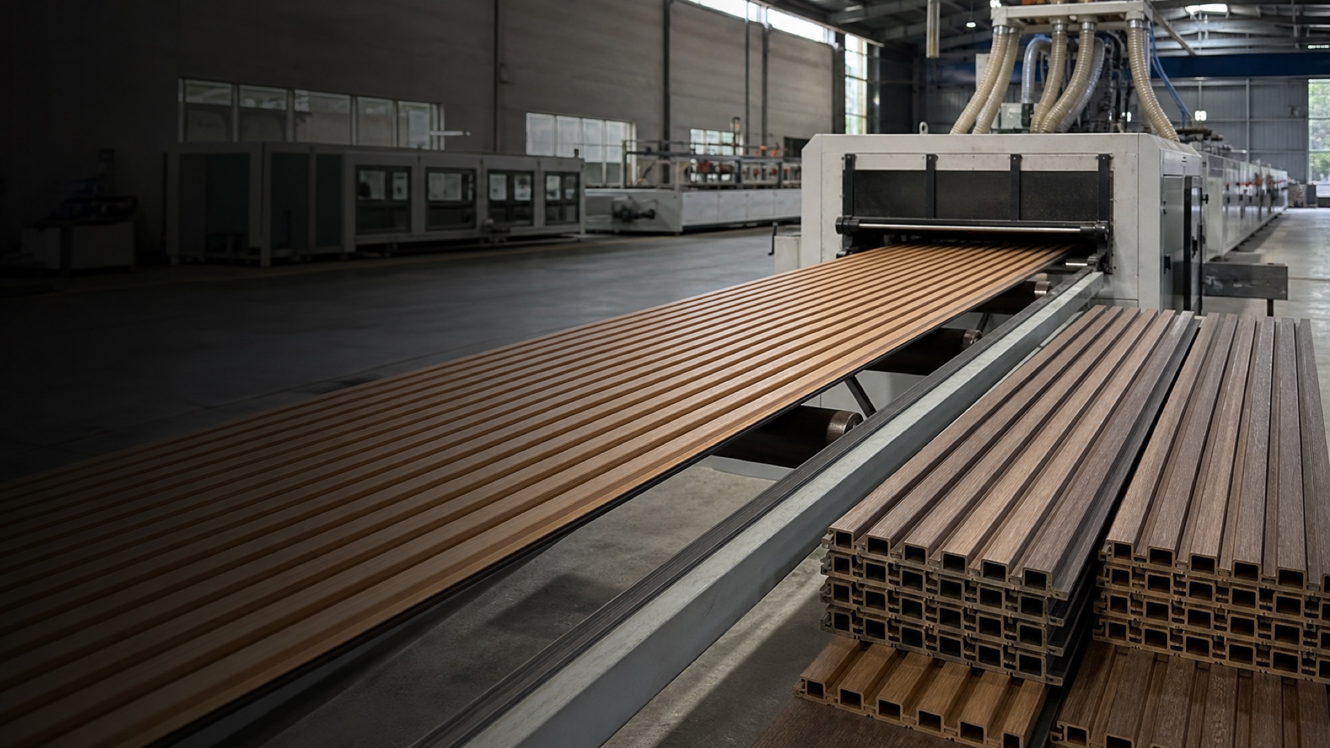WPC fluted wall panel production line and finished profiles