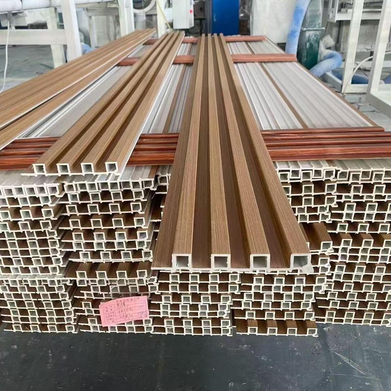 WPC fluted wall panel production — bamboo wood fibre composite profiles with hollow chamber cross-section